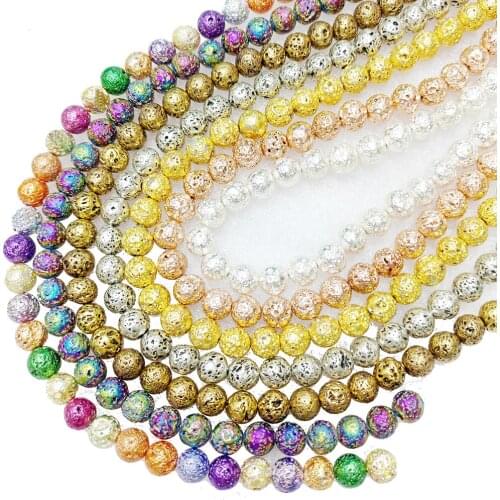 Plating Silve,Rose Gold Lava Beads Volcanic Rock Natural Stone 4 6 8 10 12mm Loose beads for Jewelry Bracelet Making DIY