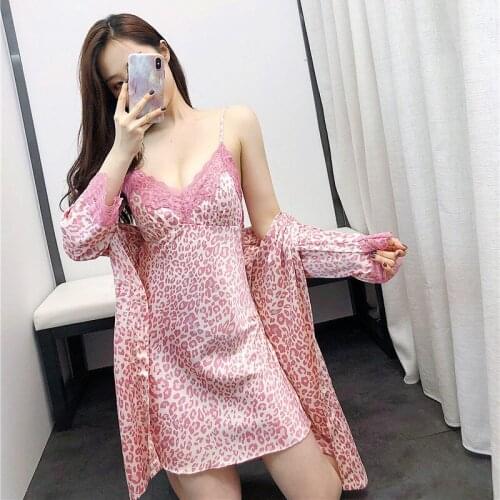 Ladies underwear strap chest pad pajamas sexy lace long sleeve nightgown small chest gathered night skirt two-piece sleepwear
