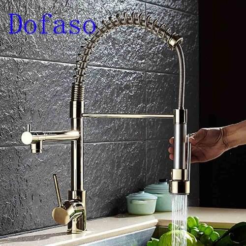 Dofaso gold spring ktiche faucet pull out hot and cold Water mixer faucets 360 rotate sink Kitchen taps