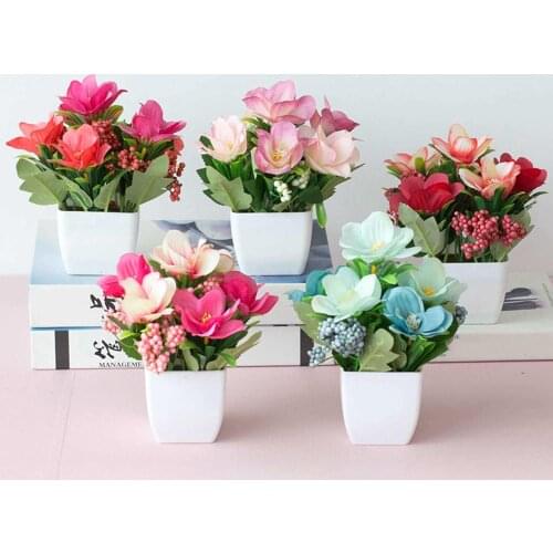 European Style Tea Rose Artificial Flower Pot Bonsai Home Garden Table Room Decor Simulation Green Leave Plant Potted Flower
