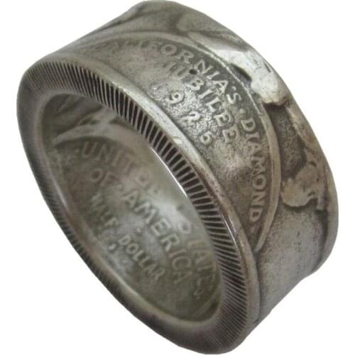 1925 Handcraft Coin Ring Made from Kennedy Half Dollar Silver Plated Copy Coins
