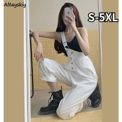 Jumpsuits Women Solid Button Trendy Casual All-match Cool Girls Students Streetwear Ulzzang Chic Straight Ankle-length Harajuku