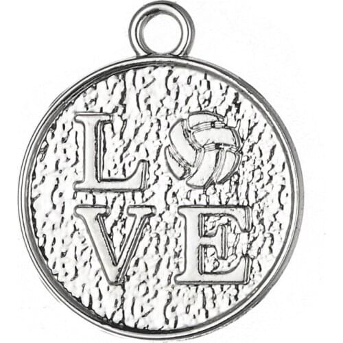 Round love volleyball rhodium plated charms