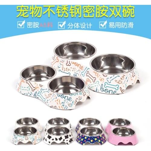Dog Bowl Stainless Steel Double Bowl Pet Feeding Double Bowl Cat Feeding Bowl Drinking Bowl