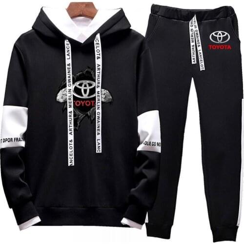 2021 TOYOTA Logo Autumn Winter Leisure hooded Mens long-sleeved sweater + trousers two-piece contrast sports suit