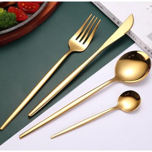 6Set/24Pcs Colorful Cutlery Set Stainless Steel Dinnerware Knife Fork Spoon Dinner Tableware Bar Silverware Set Kitchen Flatware