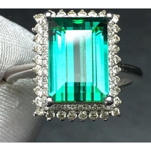 Fine Jewelry Real Pure 18 K Gold AU750 100% Natural Green Tourmaline Gemstone 5.6ct Female Rings Brazil Origin for Womens Gift