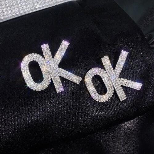 2020 New Fashion Womens Earrings Unique Delicate OK Shape Fully-jewelled Earrings For Women Party Girl Jewelry Gifts Wholesale