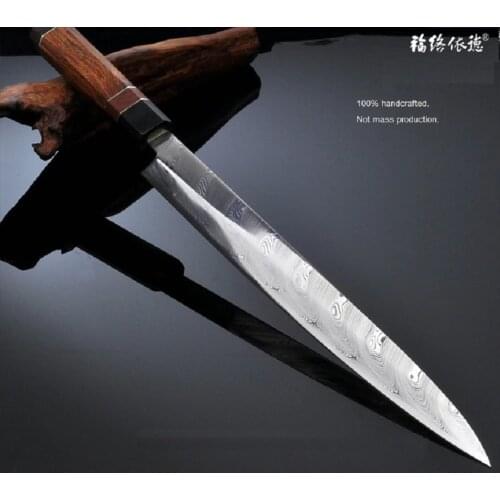 300mm Japanese Sakai Sushi Sashimi Knife Swedish Powder Damascus RWL34 wood handle handmade Handcrafted 1