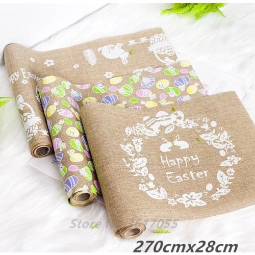 270x28cm Easter Table Runner Rabbit Eggs Cotton Linen Table Runner Easter Decorations for Home Easter Home Party Decor Supply