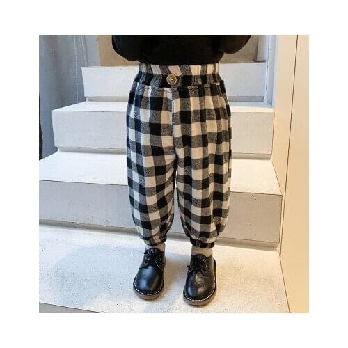 Baby Casual Pants Autumn and Winter Thickened Plaid Pants Childrens Boys Winter Clothes Kids Plus Velvet Casual Pants 2020 New