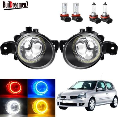 Angel Eye Fog Light Assembly For Renault Clio 2/II Hatchback Van 1998-2004 Car Front Bumper Fog Lamp With Halo Ring DRL H11 12V