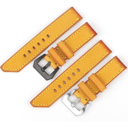 Vintage Yellow Handmade Band Men Watchband for Panerai 22mm 24mm 26mm Leather Watch Straps Male Replacement Bands Wist Bracelet