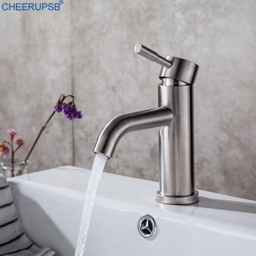 Llave De Agua Bathroom Sink Basin Faucet Hot Cold Water Mixer Tap 304 Stainless Steel Single Handle Hole Faucets Deck Mount Taps