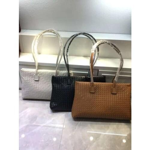 New Female Genuine Cowhide Woven Large Capacity Caucal Tote Purse Women Real Leather Solid Big Handbag Shoulder Bag