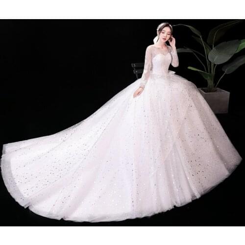Wedding Dresses for Women Bridal Lace Up Long Sleeve Wedding Dress Train Vestidos De Novia Plus Size Ball Gowns Tailing