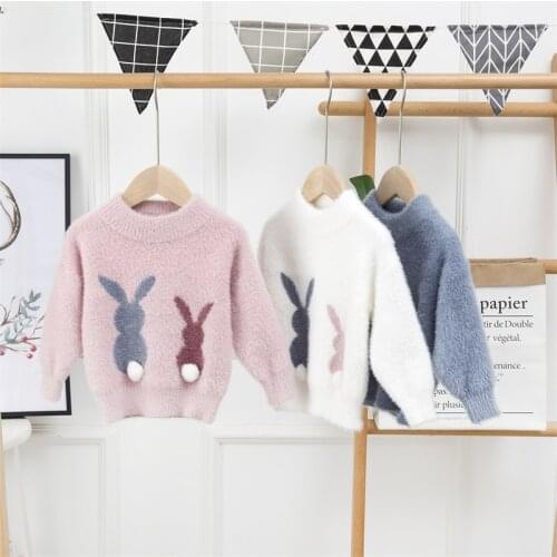 Toddler Girl Faux Mink Sweaters Pullovers Kids Thicken Loose Rabbit Knit Sweater Baby Girl Winter Clothes Warm Bottoming Shirt