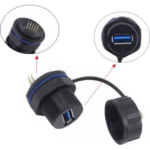 USB 3.0 Waterproof Connector IP68,Industrial M20 10Pin Male to USB Type A Female Socket Plug Panel Mount with Dustproof Cap