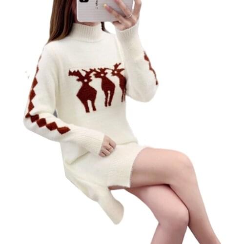 Women Sweaters Dress Pullovers 2019 New Winter Warm Long Turtleneck Knitted Sweater Knitwear Water Velvet Sweater Female Dresses