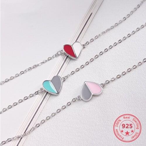 Korea New Style 925 Sterling Silver for Women Simple Fashion Chic Colorful Heart Chain Bracelets Jewelry