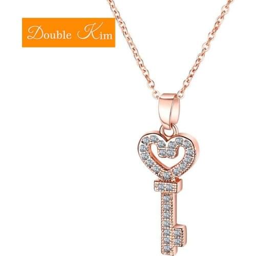 Gold Key Ladies Zircon Copper Plated Rose Gold Color Indlaid Zircon Love Clavicle NChain Necklace Fashion Trendy Women Jewelry