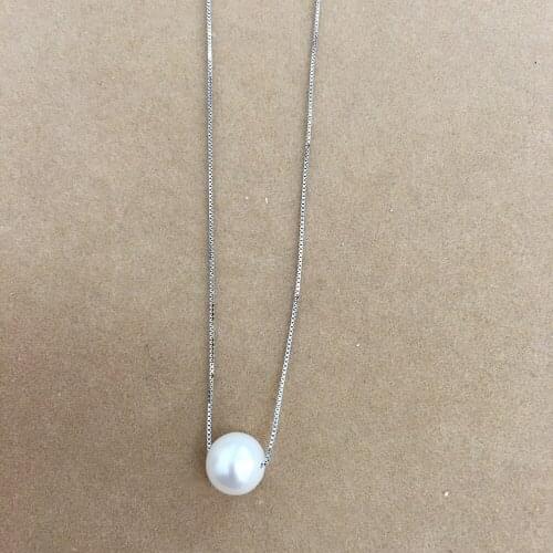 100% nature freshwater pearl pendant necklace ,925 silver chain-9-10 mm big perfect round pearl