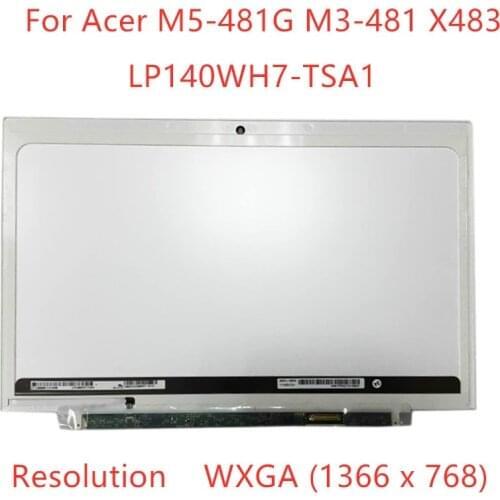 14" Laptop LED LCD Screen Panel LP140WH7-TSA1 LP140WH7-TSA2 LP140WH7 TSA1 For Acer M5-481G M3-481 X483 Grade A+ Display matrix