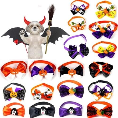 20pcs Halloween Dog Bowties Accessories Ties Collar Autumn Soft Adjustable Cat Bow Ties Holiday Pet Holiday Supplies