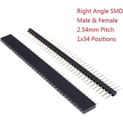 200 Pairs 0.100" 1x34 Pin 34 Position PCB Header Single Row Right Angle SMT / SMD 90degree 2.54mm Male Female Connectors
