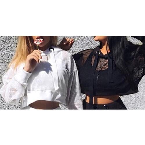 2020 Long Sleeve Fishnet Shirts Womens Sheer Mesh Cover Ups Hooded Top Summer Ladies Hollow Out Pullovers Sexy Beach Blouse