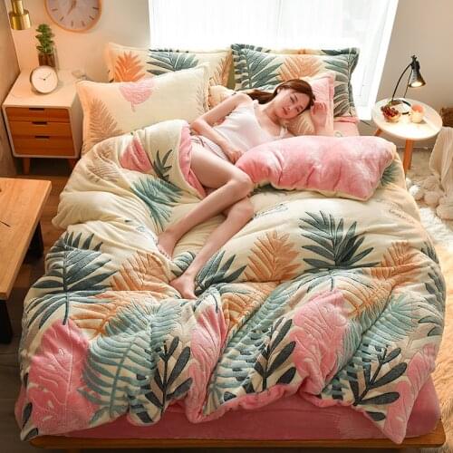 Winter Warm Thickened Snowflakes Pile Flannel Duvet Cover Bedding Set Luxury Bedspread Pillowcae Flat Sheet 3PCS/4PCS