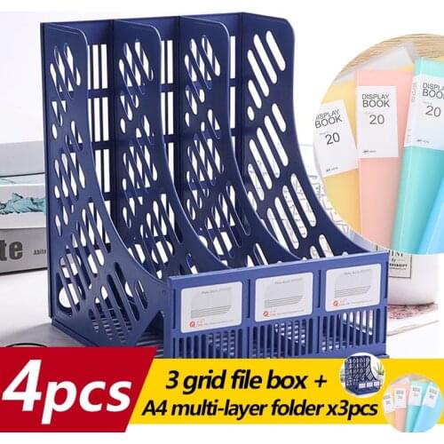 4pcs Thickened Folder Storage Box Document Holder Vertical Bookshelf Book Stand Desktop File Box Basket A4 Multilayer Stationery
