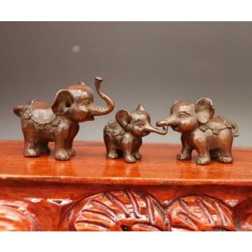 5 CM Chinese red Copper Elephant Auspicious Beast Lucky Fengshui Animal Statue