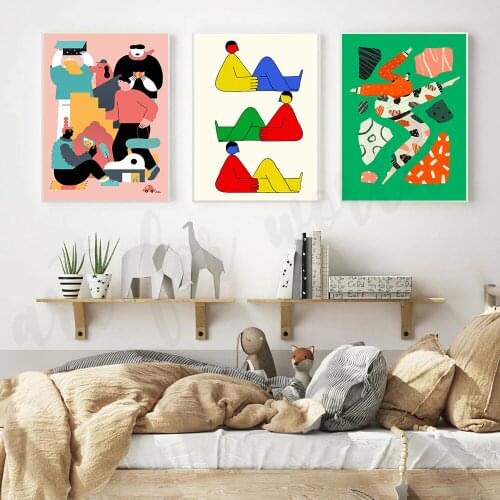 Abstract Lying Feature Print Cartoon Style Canvas Painting Coral Proteas Poster Nordic Wall Art Pictures Bedroom Decor