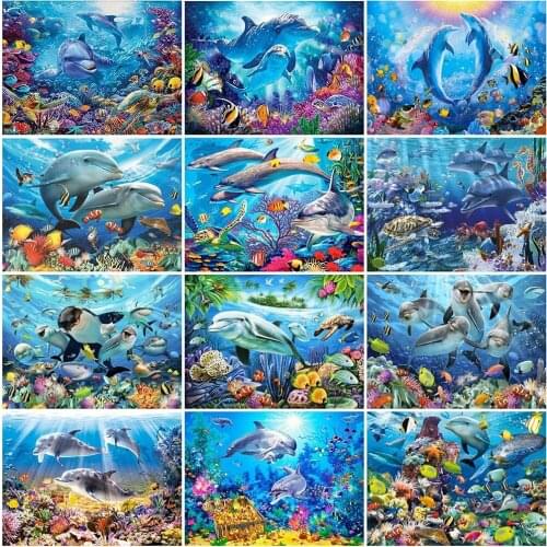Diamond Embroidery Sea World Dolphin Cross Stitch Sale Diamond Painting Animal 5D DIY Full Drill Square Round Mosaic Decor For