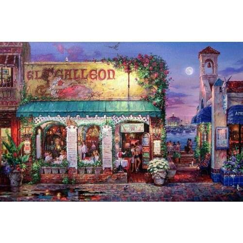 Free shipping mediterranean house sea scenery oil painting canvas prints printed on canvas home wall art decoration pictures