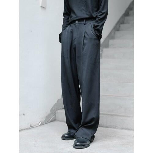 Large size autumn light mature wind elastic waist loose wide leg hanging feeling pants trend mens solid color straight small tr