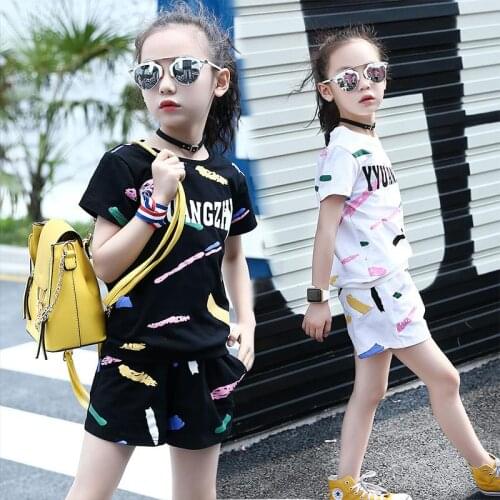 Children Girls Summer Clothes Outfits cotton T-shirt + Shorts Casual Tracksuit For Kids Clothing Two-Piece Set 4 6 8 10 12 Years