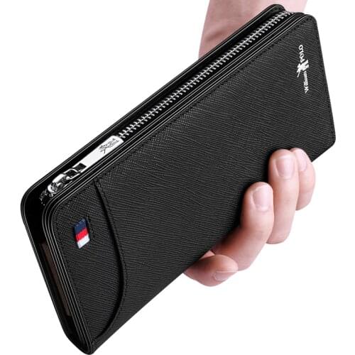 Genuine Leather Wallet Men Long Zipper Luxury Clutchbag Credit Card Holders Purse Business Fashion Design for Phone