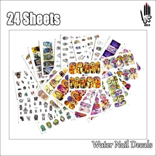Nail 24Sheets/Lot Full Cover Dream Catcher OWL Nail Water Sticker Decal For Gel Nail Art 24A1318