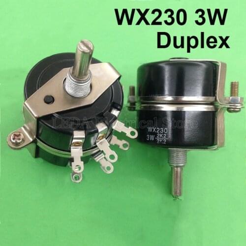 1Pc WX230 3W 100 Ohm 220 Ohm 330 Ohm 470 680 1K 1.5K 2.2K 3.3K 4.7K 5.6K 6.8K 10K 15K 22K 33K 47K Duplex Wirewound Potentiometer