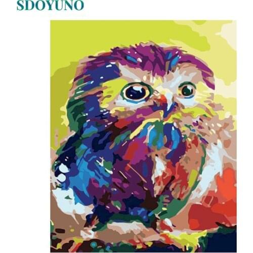 SDOYUNO DIY Acrylic Painting By Numbers Kits Animals 60x75cm Paint By Numbers Owl Frameless Hand Painting On Canvas Home Decor