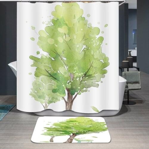 Creative and Simple Green Plant Bathroom Waterproof Polyester Shower Curtain Printing Shower Curtain
