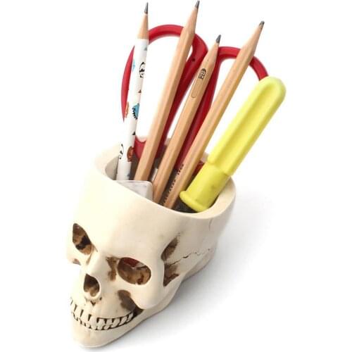 Creative Crafts Skull Shaped Pen Holder Flowerpot Resin Flower Plants Pot Plant Home Decor Gardening Yard Art Accessories