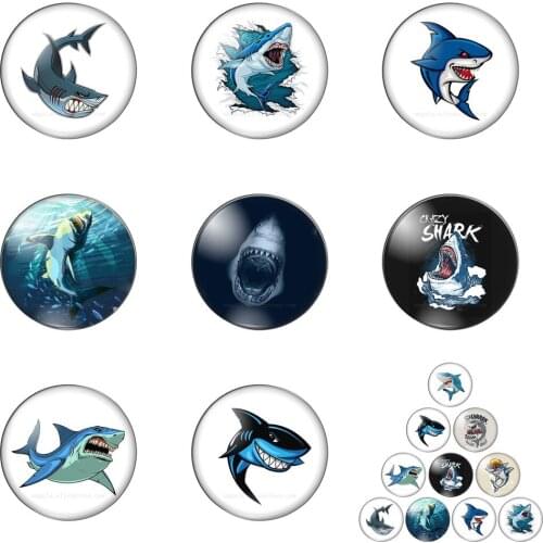 Cartoon Shark Sea Animals Drawings 10mm/12mm/14mm/16mm/18mm/20mm/25mm Round Photo Glass Cabochon Demo Flat Back Making Findings