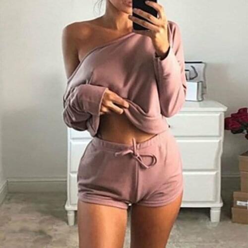 Summer Sexy Womens Long Crop Sleeve Solid Top and Short Pants Casual Workout Tracksuit Two Pieces
