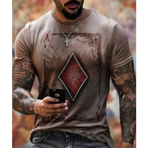 2021 mens summer skull style playing cards 3D printing retro mens t-shirt casual streetwear mens short-sleeved t-shirt pullov