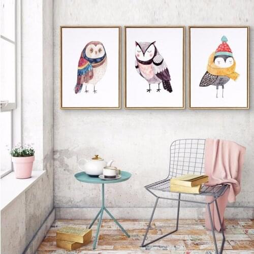 Nordic Owl Cartoon Canvas Painting Dropshipping Wall Pictures For Living Room Posters And Prints Kids Kindergarten Bedroom Study