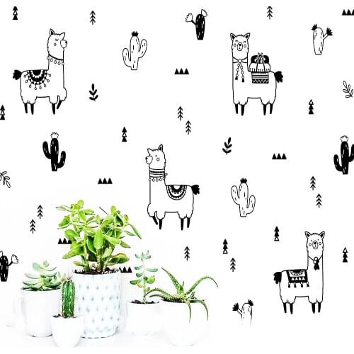 Cartoon Desert Plant Alpaca Wall Sticker Wall Decal Sticker Home Decor For Kids Room Living Room Home Decor Vinyl Decals