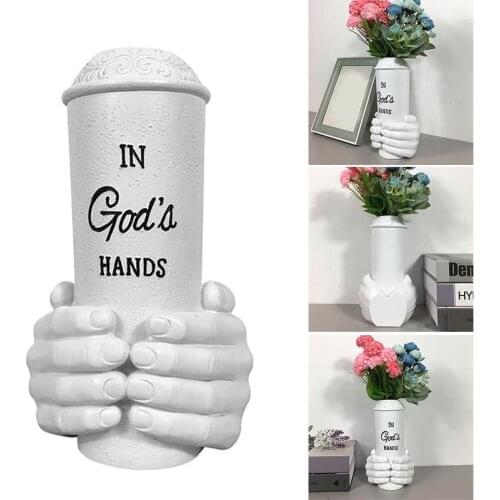Newly Gods Hands Vase Ornament Simple Retro Handmade Resin Crafts for Home Living Room Office Decoration